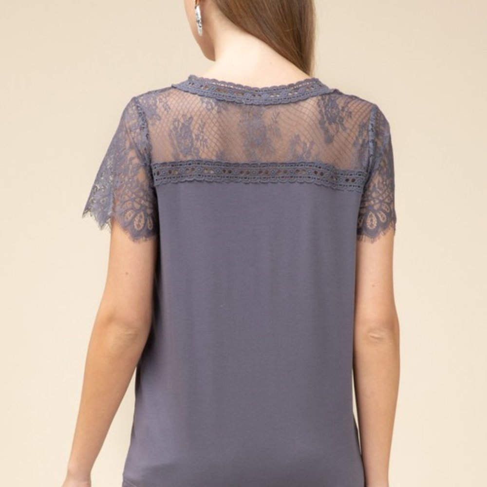 Crochet and Lace Trim Tee - Picture 2 of 4